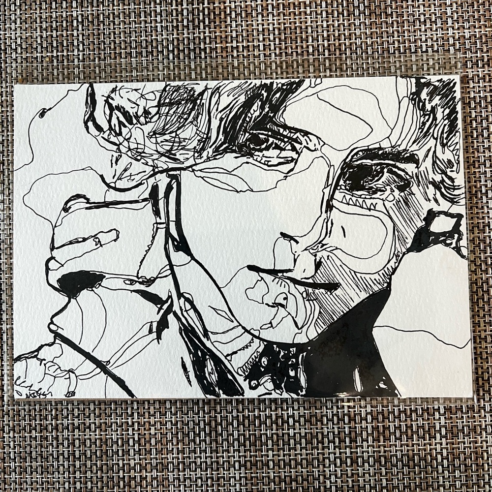 Timothee Chalamet Abstract Black and White Line Art 5x7 original pen portrait